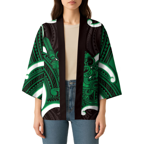 Kakariki Aotearoa Atua Tumatauenga Personalised Kimono Maori God Of War Tiki With Taiaha
