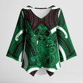 Kakariki Aotearoa Atua Tumatauenga Personalised Kimono Sleeve Blouse Maori God Of War Tiki With Taiaha