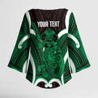 Kakariki Aotearoa Atua Tumatauenga Personalised Kimono Sleeve Blouse Maori God Of War Tiki With Taiaha