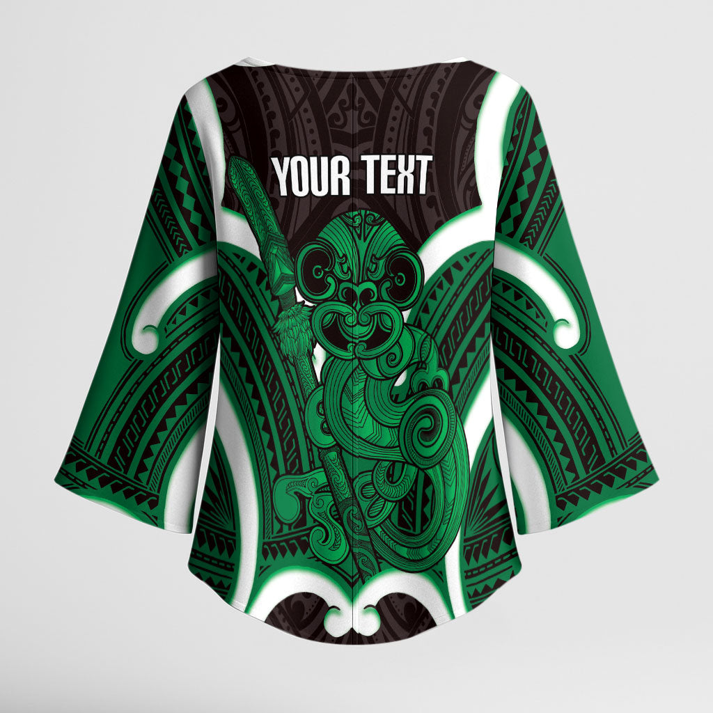 Kakariki Aotearoa Atua Tumatauenga Personalised Kimono Sleeve Blouse Maori God Of War Tiki With Taiaha