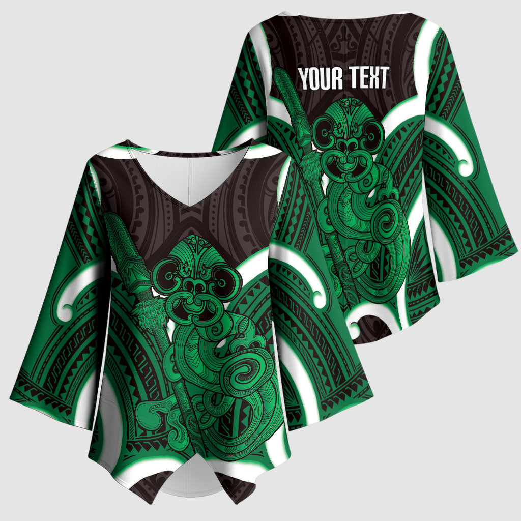 Kakariki Aotearoa Atua Tumatauenga Personalised Kimono Sleeve Blouse Maori God Of War Tiki With Taiaha