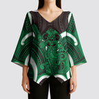 Kakariki Aotearoa Atua Tumatauenga Personalised Kimono Sleeve Blouse Maori God Of War Tiki With Taiaha