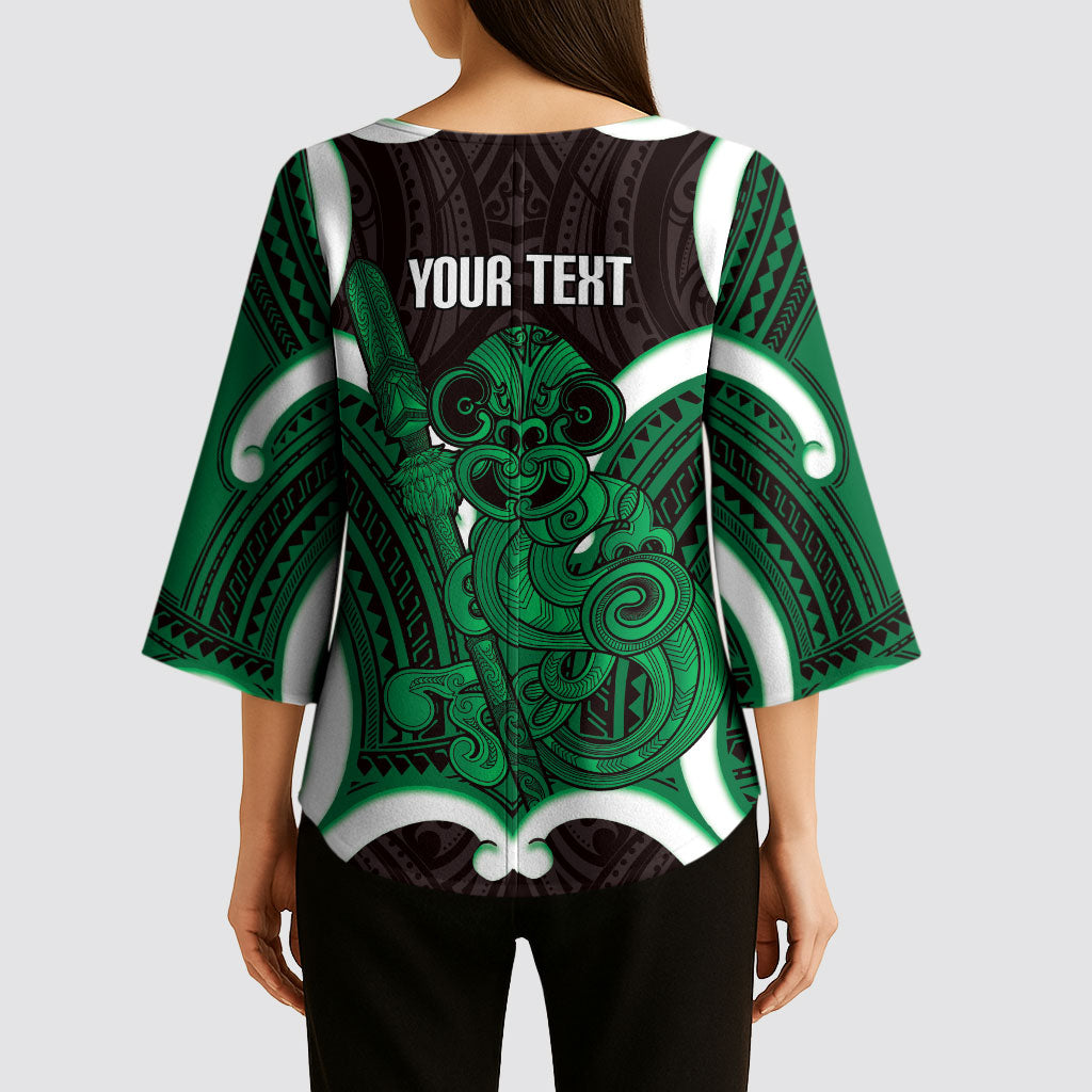 Kakariki Aotearoa Atua Tumatauenga Personalised Kimono Sleeve Blouse Maori God Of War Tiki With Taiaha
