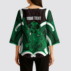 Kakariki Aotearoa Atua Tumatauenga Personalised Kimono Sleeve Blouse Maori God Of War Tiki With Taiaha