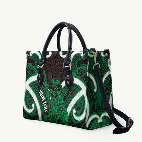 Kakariki Aotearoa Atua Tumatauenga Personalised Leather Bag Maori God Of War Tiki With Taiaha
