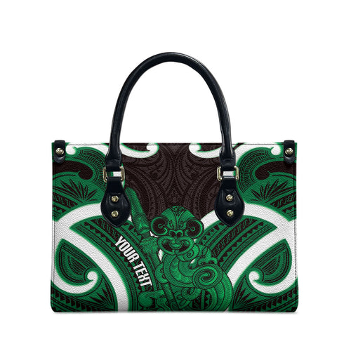 Kakariki Aotearoa Atua Tumatauenga Personalised Leather Bag Maori God Of War Tiki With Taiaha