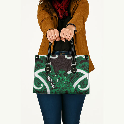 Kakariki Aotearoa Atua Tumatauenga Personalised Leather Bag Maori God Of War Tiki With Taiaha