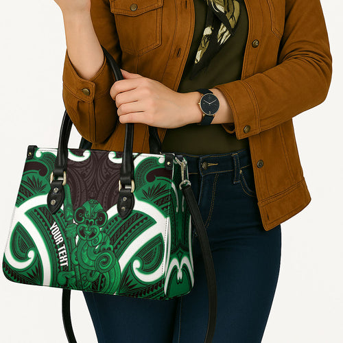 Kakariki Aotearoa Atua Tumatauenga Personalised Leather Bag Maori God Of War Tiki With Taiaha