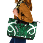 Kakariki Aotearoa Atua Tumatauenga Personalised Leather Tote Bag Maori God Of War Tiki With Taiaha