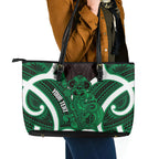 Kakariki Aotearoa Atua Tumatauenga Personalised Leather Tote Bag Maori God Of War Tiki With Taiaha