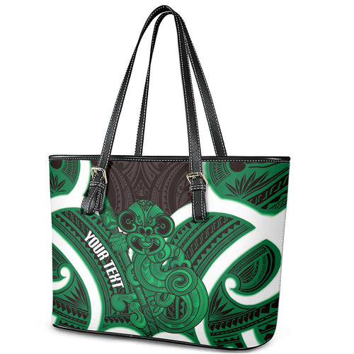 Kakariki Aotearoa Atua Tumatauenga Personalised Leather Tote Bag Maori God Of War Tiki With Taiaha