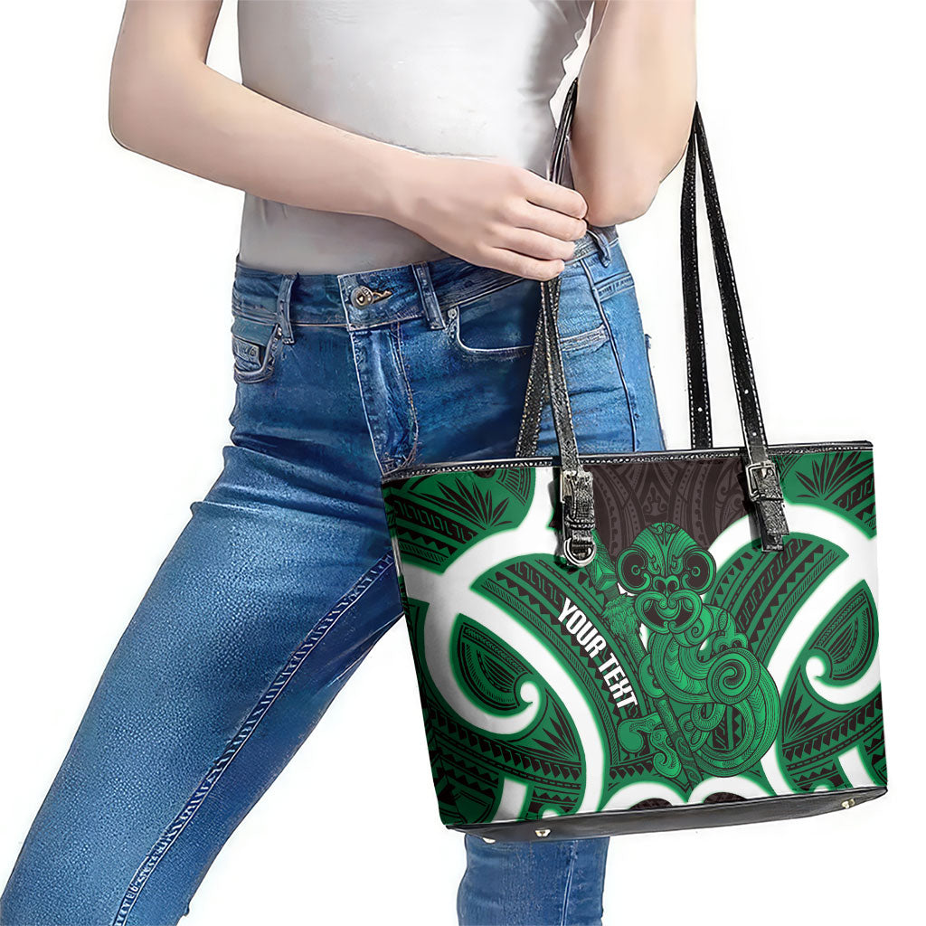 Kakariki Aotearoa Atua Tumatauenga Personalised Leather Tote Bag Maori God Of War Tiki With Taiaha
