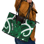 Kakariki Aotearoa Atua Tumatauenga Personalised Leather Tote Bag Maori God Of War Tiki With Taiaha