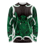 Kakariki Aotearoa Atua Tumatauenga Personalised Long Sleeve Shirt Maori God Of War Tiki With Taiaha