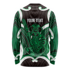 Kakariki Aotearoa Atua Tumatauenga Personalised Long Sleeve Shirt Maori God Of War Tiki With Taiaha