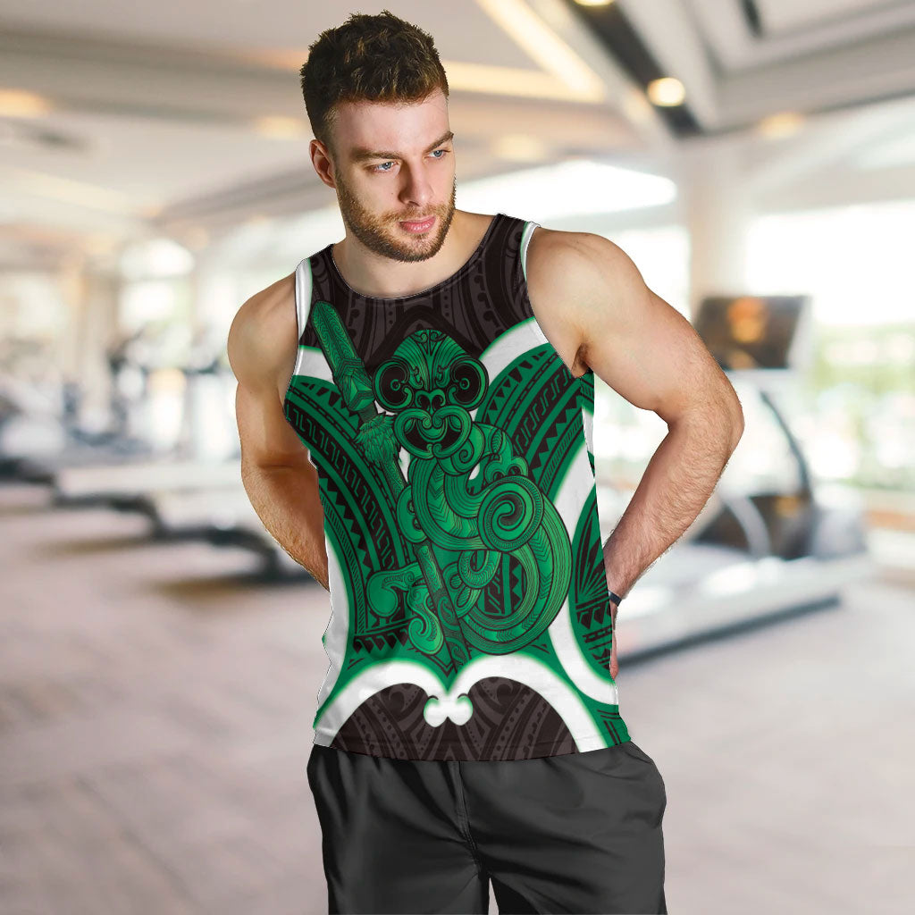 Kakariki Aotearoa Atua Tumatauenga Personalised Men Tank Top Maori God Of War Tiki With Taiaha