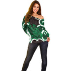 Kakariki Aotearoa Atua Tumatauenga Personalised Off Shoulder Sweater Maori God Of War Tiki With Taiaha