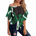 Kakariki Aotearoa Atua Tumatauenga Personalised Off Shoulder Wrap Waist Top Maori God Of War Tiki With Taiaha