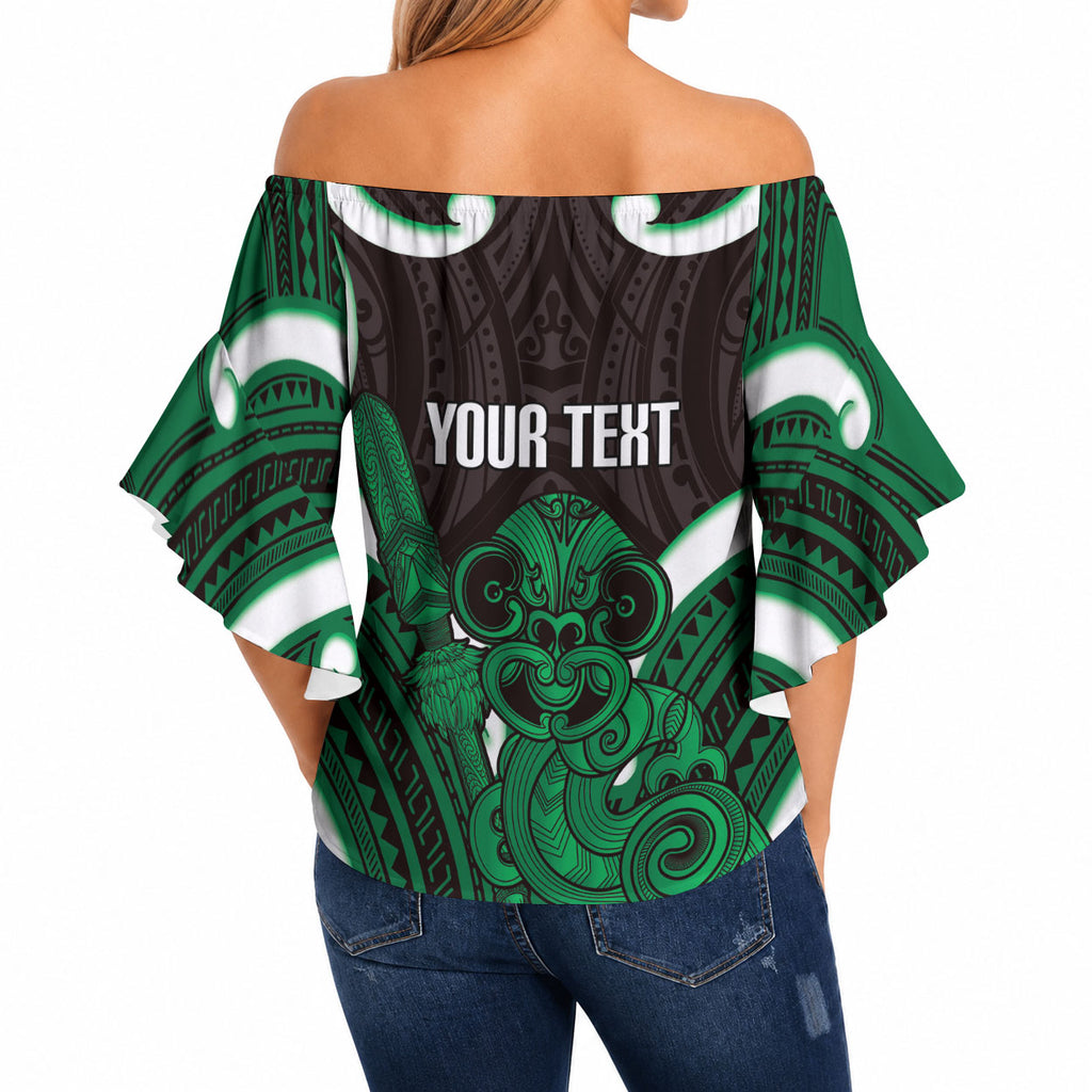 Kakariki Aotearoa Atua Tumatauenga Personalised Off Shoulder Wrap Waist Top Maori God Of War Tiki With Taiaha