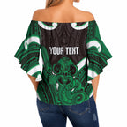 Kakariki Aotearoa Atua Tumatauenga Personalised Off Shoulder Wrap Waist Top Maori God Of War Tiki With Taiaha
