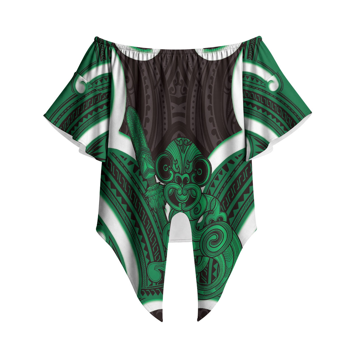 Kakariki Aotearoa Atua Tumatauenga Personalised Off Shoulder Wrap Waist Top Maori God Of War Tiki With Taiaha