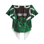 Kakariki Aotearoa Atua Tumatauenga Personalised Off Shoulder Wrap Waist Top Maori God Of War Tiki With Taiaha