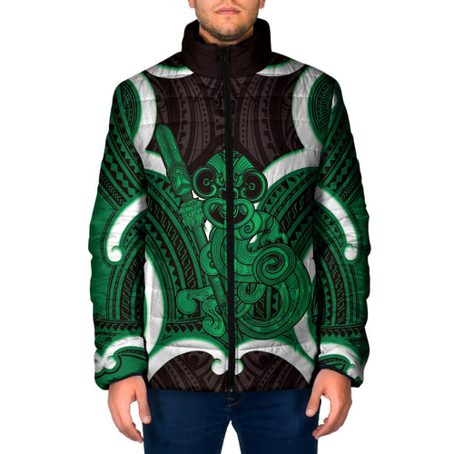 Kakariki Aotearoa Atua Tumatauenga Personalised Padded Jacket Maori God Of War Tiki With Taiaha