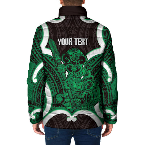 Kakariki Aotearoa Atua Tumatauenga Personalised Padded Jacket Maori God Of War Tiki With Taiaha