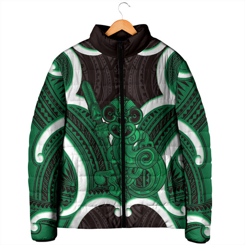 Kakariki Aotearoa Atua Tumatauenga Personalised Padded Jacket Maori God Of War Tiki With Taiaha