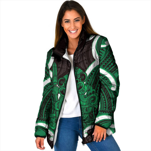 Kakariki Aotearoa Atua Tumatauenga Personalised Padded Jacket Maori God Of War Tiki With Taiaha