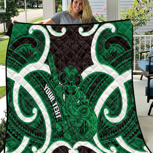 Kakariki Aotearoa Atua Tumatauenga Personalised Quilt Maori God Of War Tiki With Taiaha