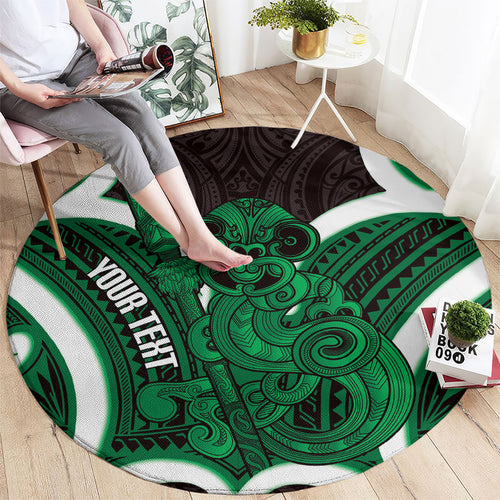 Kakariki Aotearoa Atua Tumatauenga Personalised Round Carpet Maori God Of War Tiki With Taiaha