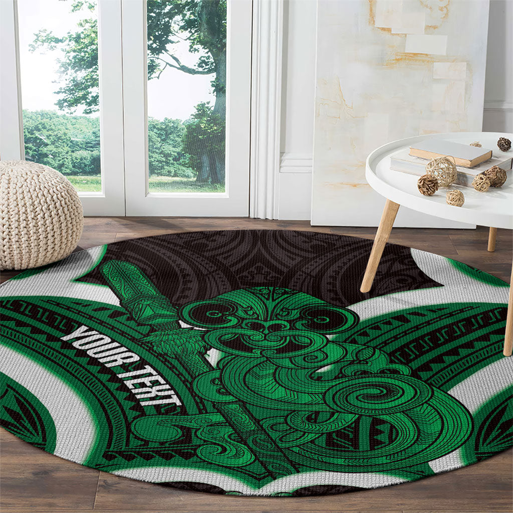 Kakariki Aotearoa Atua Tumatauenga Personalised Round Carpet Maori God Of War Tiki With Taiaha