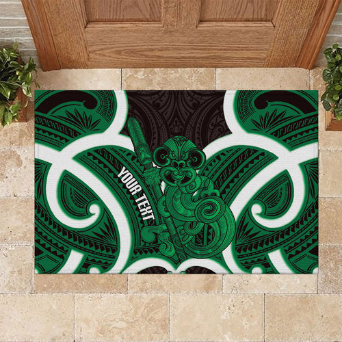 Kakariki Aotearoa Atua Tumatauenga Personalised Rubber Doormat Maori God Of War Tiki With Taiaha