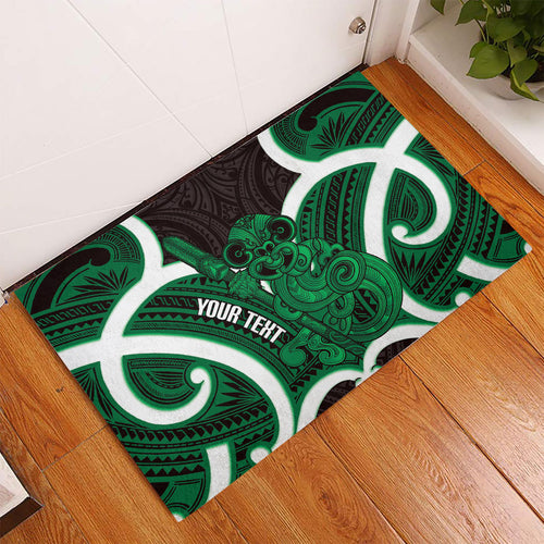 Kakariki Aotearoa Atua Tumatauenga Personalised Rubber Doormat Maori God Of War Tiki With Taiaha