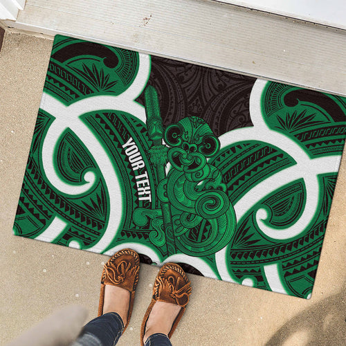 Kakariki Aotearoa Atua Tumatauenga Personalised Rubber Doormat Maori God Of War Tiki With Taiaha