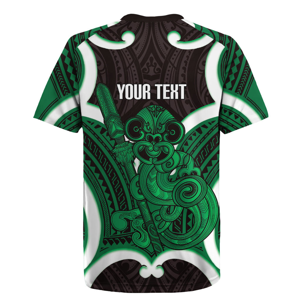 Kakariki Aotearoa Atua Tumatauenga Personalised Rugby Jersey Maori God Of War Tiki With Taiaha
