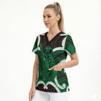 Kakariki Aotearoa Atua Tumatauenga Personalised Scrub Top Maori God Of War Tiki With Taiaha