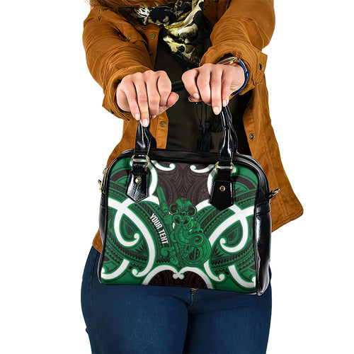Kakariki Aotearoa Atua Tumatauenga Personalised Shoulder Handbag Maori God Of War Tiki With Taiaha