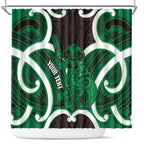 Kakariki Aotearoa Atua Tumatauenga Personalised Shower Curtain Maori God Of War Tiki With Taiaha