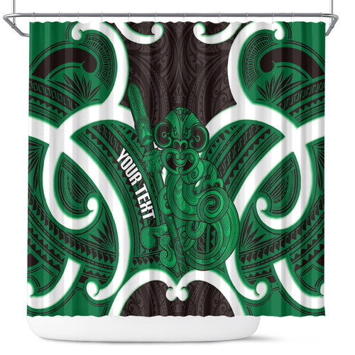 Kakariki Aotearoa Atua Tumatauenga Personalised Shower Curtain Maori God Of War Tiki With Taiaha