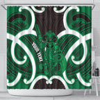Kakariki Aotearoa Atua Tumatauenga Personalised Shower Curtain Maori God Of War Tiki With Taiaha