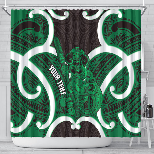 Kakariki Aotearoa Atua Tumatauenga Personalised Shower Curtain Maori God Of War Tiki With Taiaha