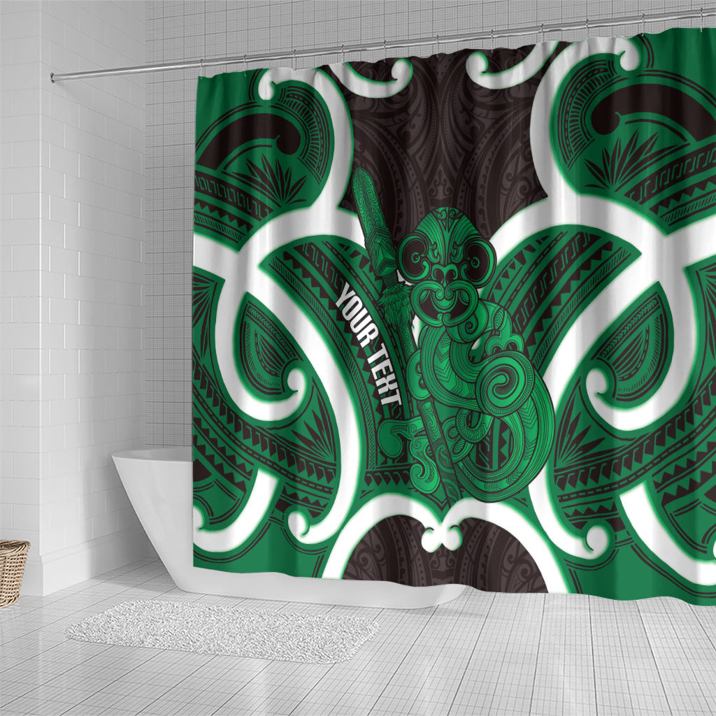 Kakariki Aotearoa Atua Tumatauenga Personalised Shower Curtain Maori God Of War Tiki With Taiaha