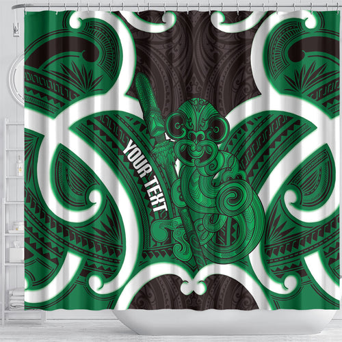 Kakariki Aotearoa Atua Tumatauenga Personalised Shower Curtain Maori God Of War Tiki With Taiaha