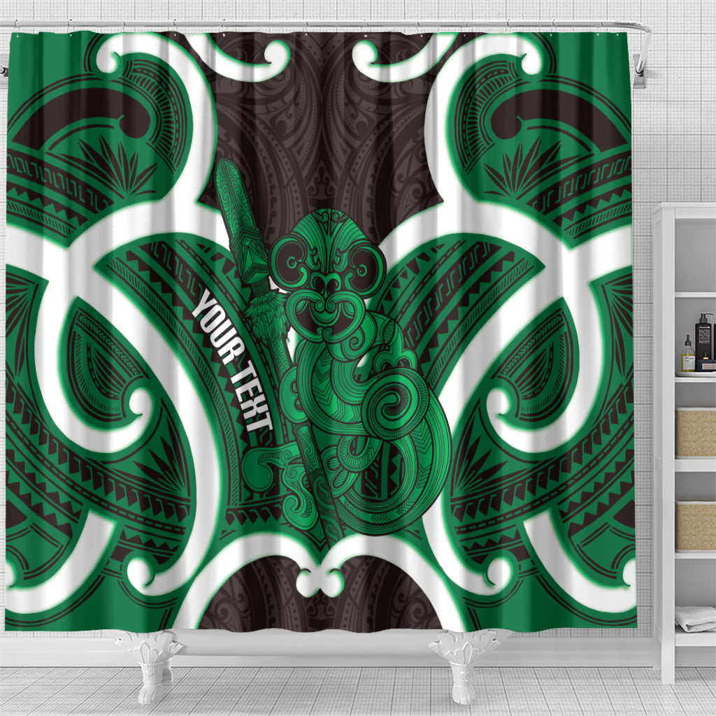 Kakariki Aotearoa Atua Tumatauenga Personalised Shower Curtain Maori God Of War Tiki With Taiaha