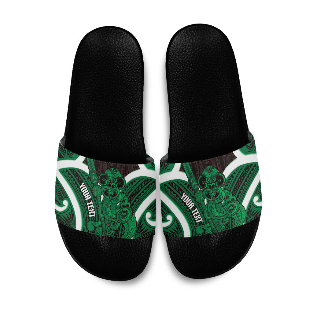 Kakariki Aotearoa Atua Tumatauenga Personalised Slide Sandals Maori God Of War Tiki With Taiaha