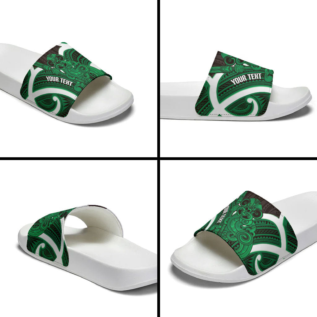 Kakariki Aotearoa Atua Tumatauenga Personalised Slide Sandals Maori God Of War Tiki With Taiaha