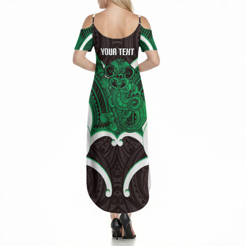 Kakariki Aotearoa Atua Tumatauenga Personalised Summer Maxi Dress Maori God Of War Tiki With Taiaha