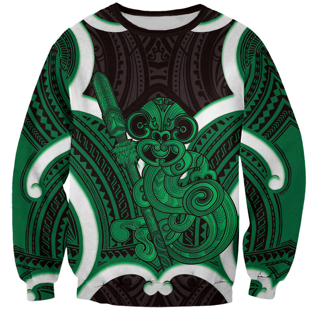 Kakariki Aotearoa Atua Tumatauenga Personalised Sweatshirt Maori God Of War Tiki With Taiaha